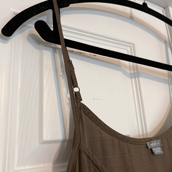 Aerie Olive Green Maxi Satin Slip Dress, Raw Hem, Leg Slits, Size Large - Picture 6 of 8